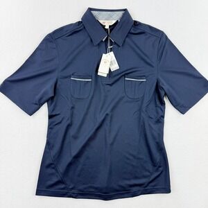 Monterey Club Womens Navy Golf Polo Shirt Plaid Trim Pockets Size M 2130-020 NEW